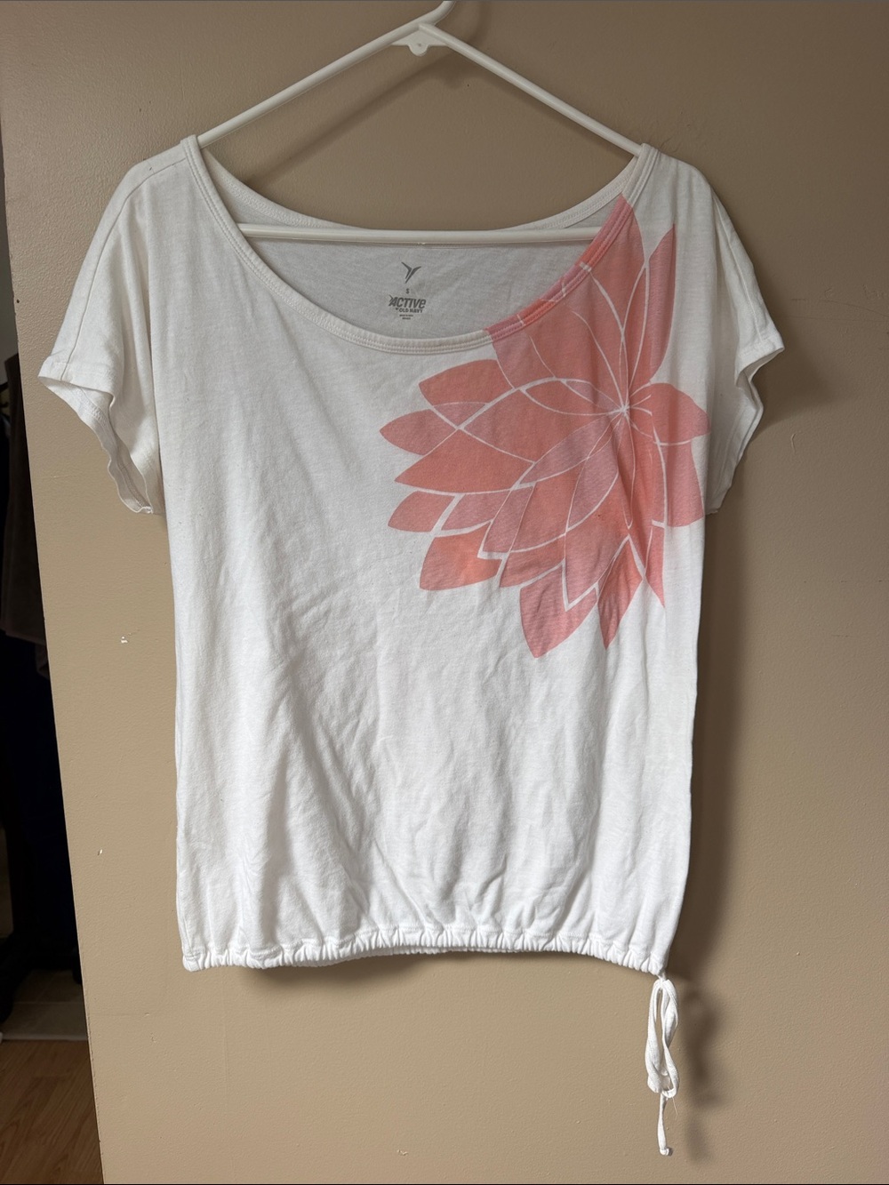 Old Navy White Short-Sleeve Tee with Pink Floral Accent